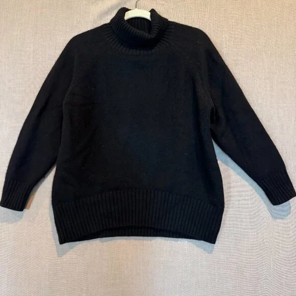 NAP Yak Wool Blend Black Turtleneck Sweater Cozy Luxury Knit Women's - Picture 2 of 7